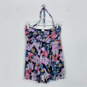 VENUS | Women’s Floral Swim Dress Swimsuit Tankini Bandeau Black and Purple Mesh